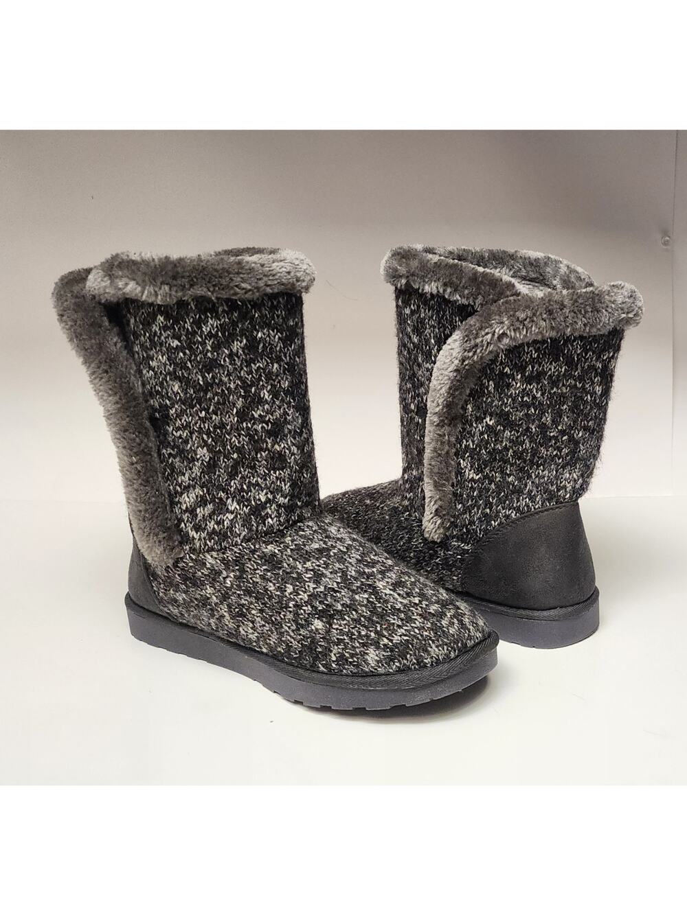 Pop Women's Sweater Boots Winter Heather Gray Faux Fur Lined Size 10